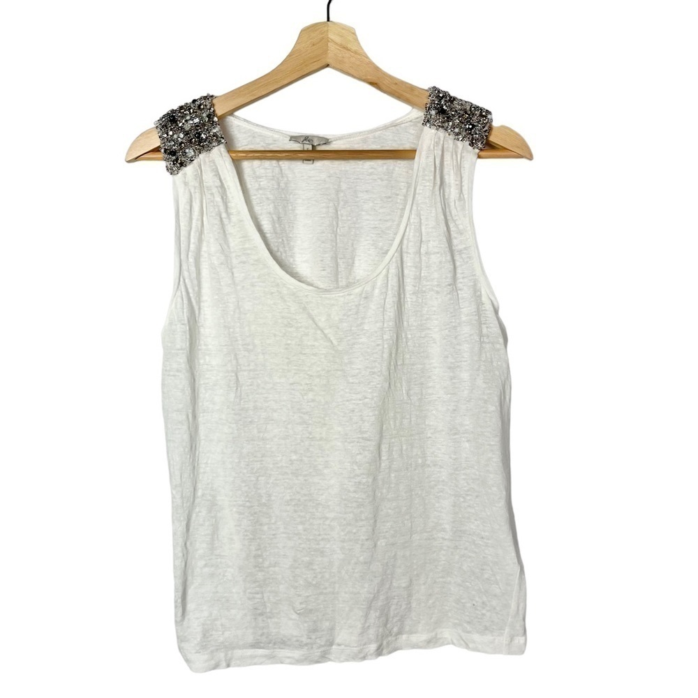 Joie White Nara Linen Studded Shoulder Tank Top S
